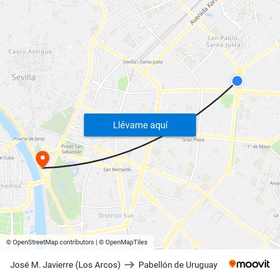 José M. Javierre (Los Arcos) to Pabellón de Uruguay map