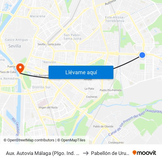Aux. Autovía Málaga (Plgo. Ind. El Pino) to Pabellón de Uruguay map