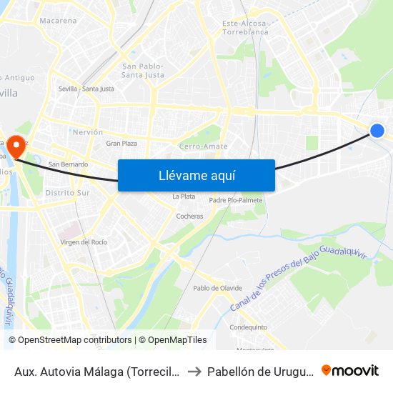 Aux. Autovia Málaga (Torrecilla) to Pabellón de Uruguay map
