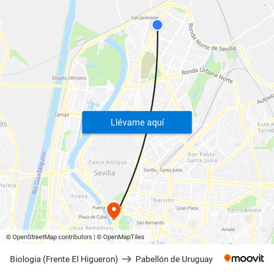 Biologia (Frente El Higueron) to Pabellón de Uruguay map