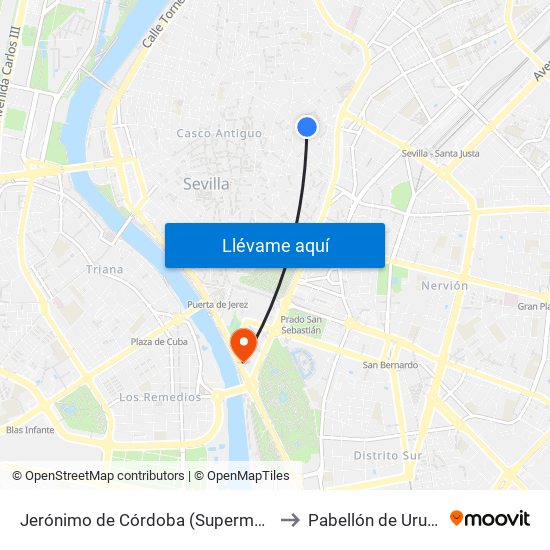 Jerónimo de Córdoba (Supermercado) to Pabellón de Uruguay map