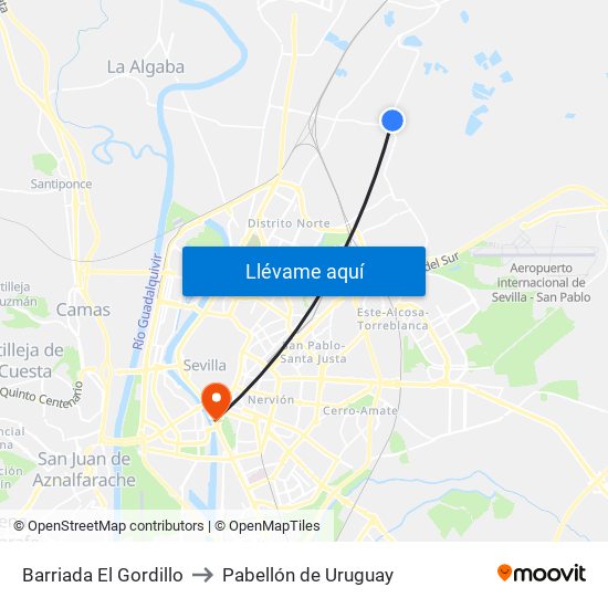 Barriada El Gordillo to Pabellón de Uruguay map