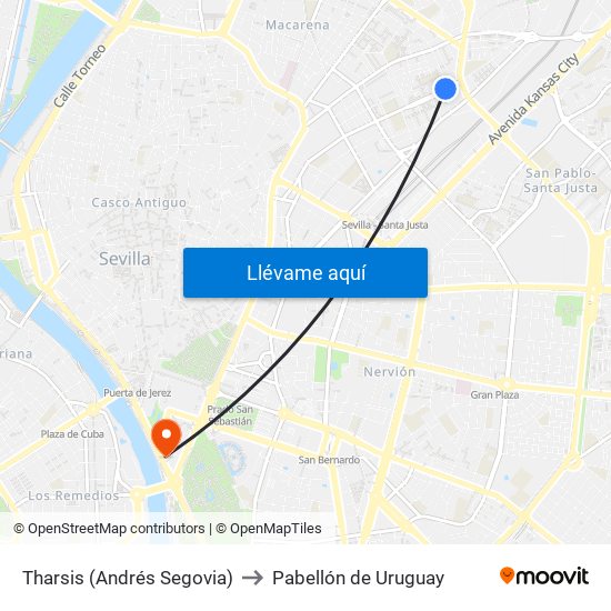 Tharsis (Andrés Segovia) to Pabellón de Uruguay map