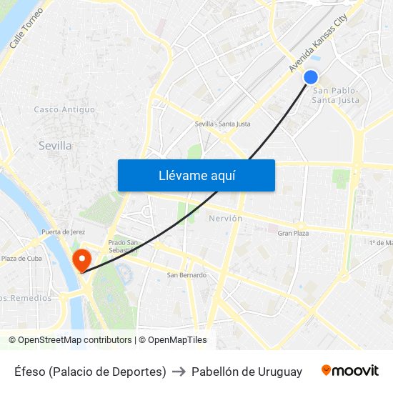 Éfeso (Palacio de Deportes) to Pabellón de Uruguay map