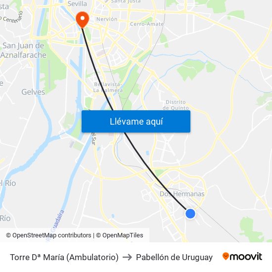 Torre Dª María (Ambulatorio) to Pabellón de Uruguay map