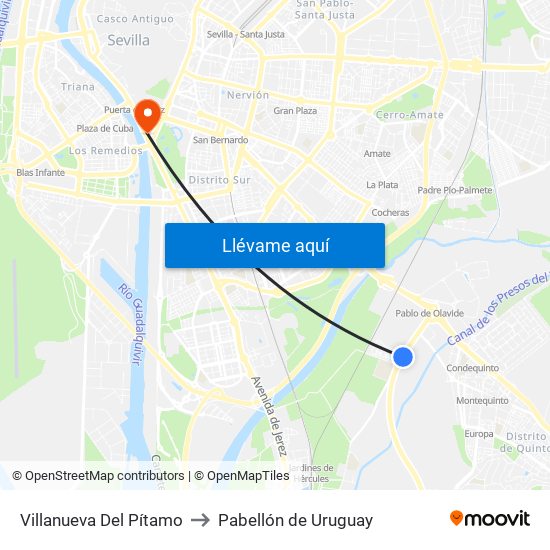 Villanueva Del Pítamo to Pabellón de Uruguay map