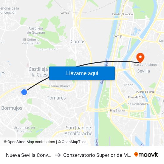 Nueva Sevilla Convento to Conservatorio Superior de Música map