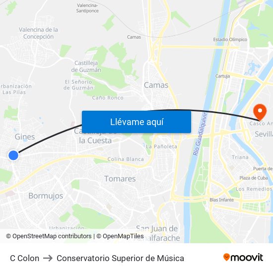 C Colon to Conservatorio Superior de Música map