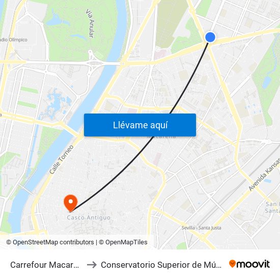 Carrefour Macarena to Conservatorio Superior de Música map