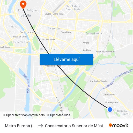 Metro Europa (V) to Conservatorio Superior de Música map