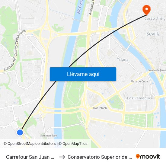 Carrefour San Juan Dentro to Conservatorio Superior de Música map
