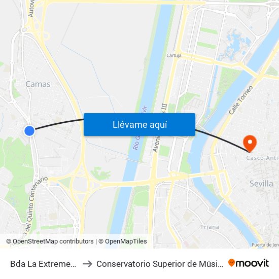 Bda La Extremeña to Conservatorio Superior de Música map