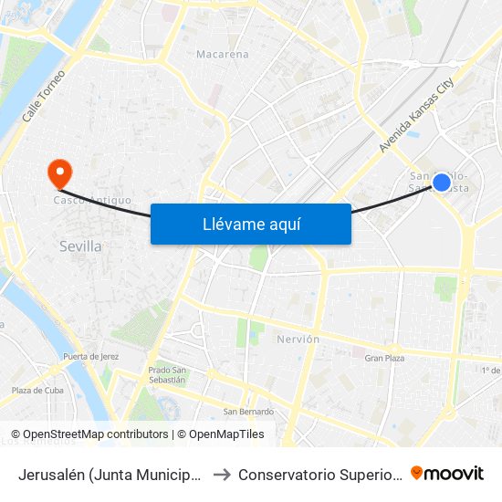Jerusalén (Junta Municipal de Distrito) to Conservatorio Superior de Música map
