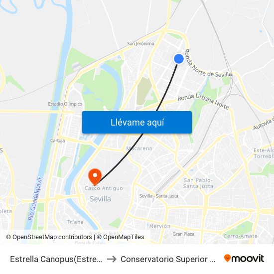 Estrella Canopus(Estrella Haris) to Conservatorio Superior de Música map