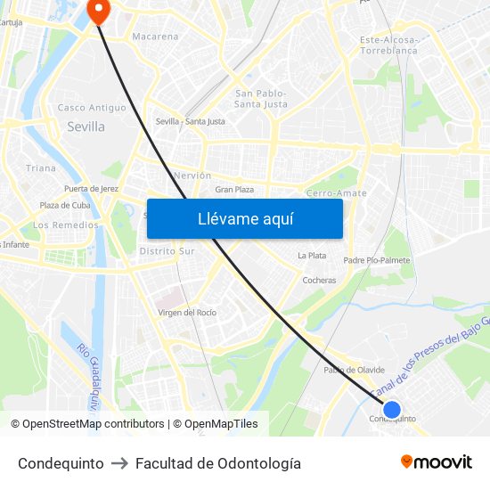 Condequinto to Facultad de Odontología map