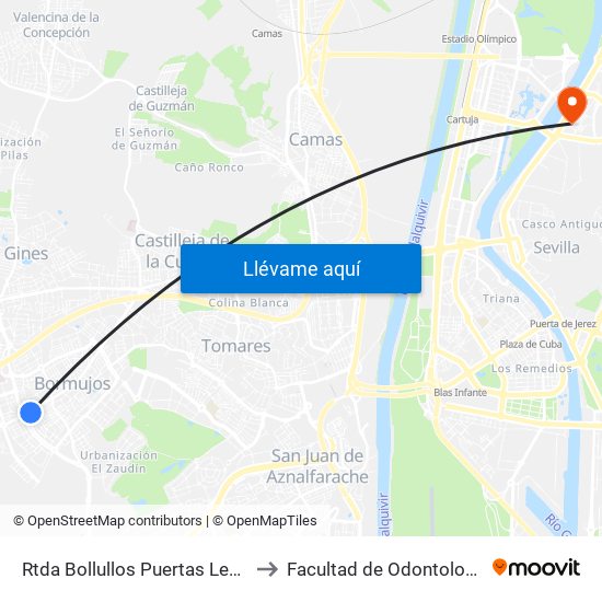 Rtda Bollullos Puertas Leyva to Facultad de Odontología map