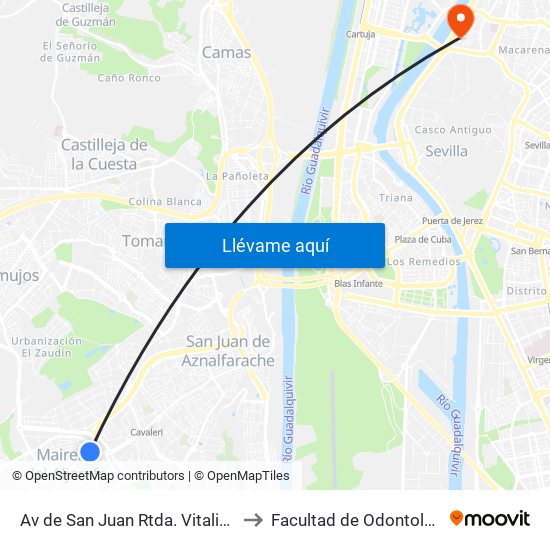 Av de San Juan Rtda. Vitalia (V) to Facultad de Odontología map