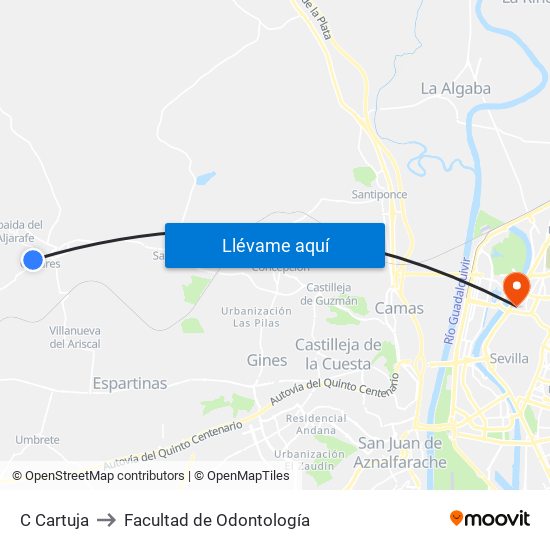 C Cartuja to Facultad de Odontología map