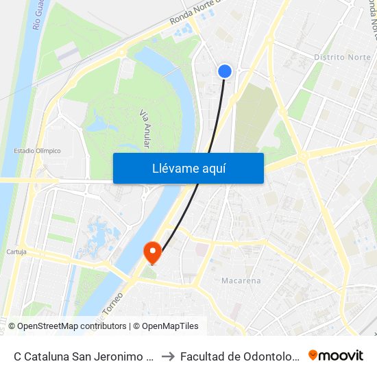 C Cataluna San Jeronimo (V) to Facultad de Odontología map