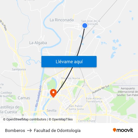 Bomberos to Facultad de Odontología map