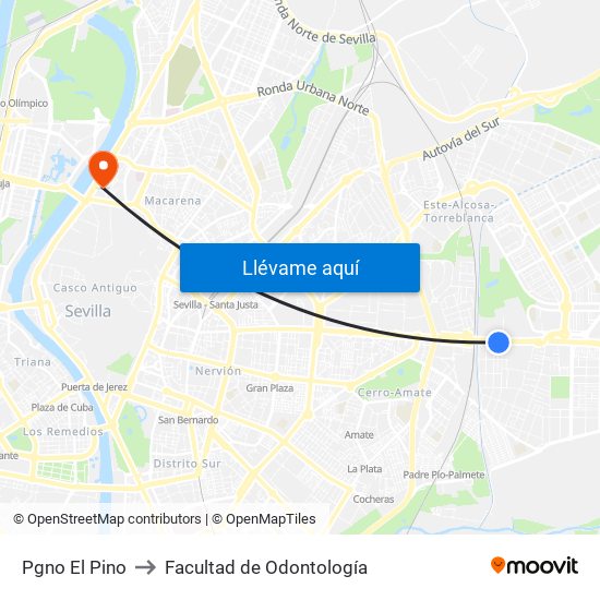 Pgno El Pino to Facultad de Odontología map