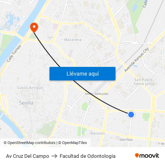 Av Cruz Del Campo to Facultad de Odontología map