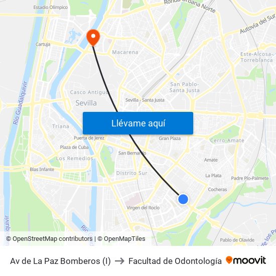Av de La Paz Bomberos (I) to Facultad de Odontología map