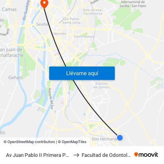 Av Juan Pablo II Primera Parada to Facultad de Odontología map