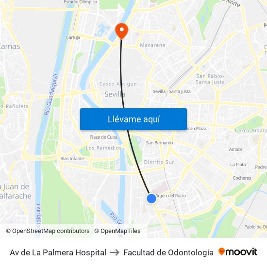 Av de La Palmera Hospital to Facultad de Odontología map