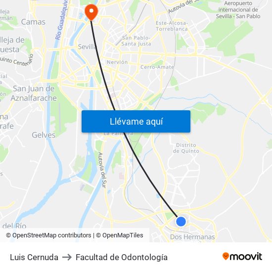 Luis Cernuda to Facultad de Odontología map