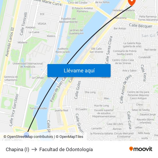 Chapina (I) to Facultad de Odontología map