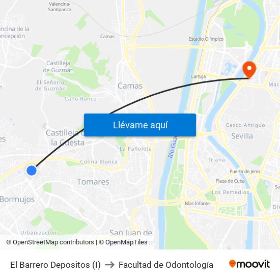 El Barrero Depositos (I) to Facultad de Odontología map