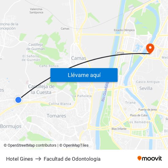 Hotel Gines to Facultad de Odontología map