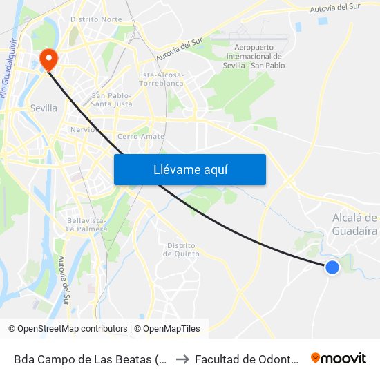 Bda Campo de Las Beatas (Frente) to Facultad de Odontología map
