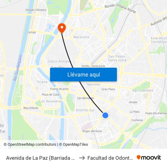 Avenida de La Paz (Barriada La Oliva) to Facultad de Odontología map