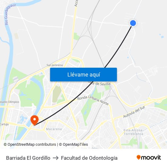 Barriada El Gordillo to Facultad de Odontología map