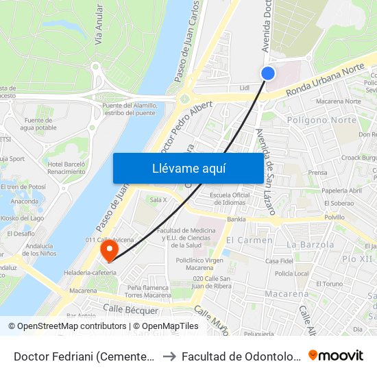 Doctor Fedriani (Cementerio) to Facultad de Odontología map