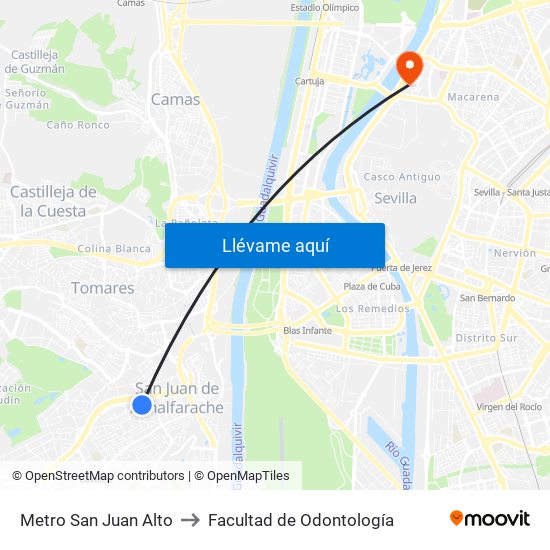 Metro San Juan Alto to Facultad de Odontología map