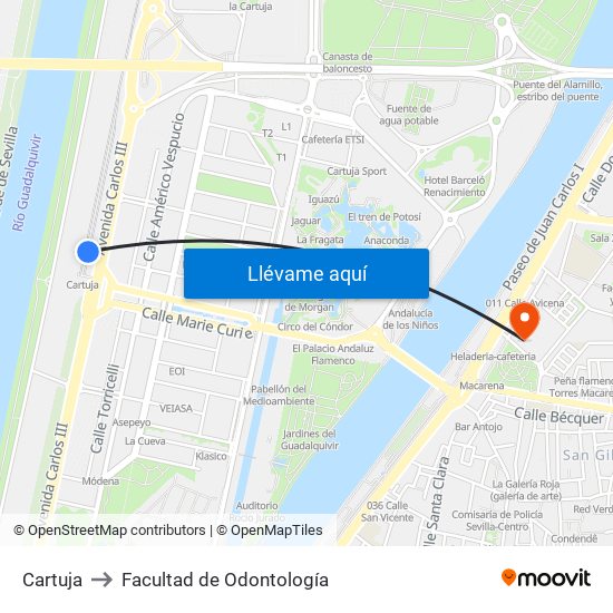 Cartuja to Facultad de Odontología map