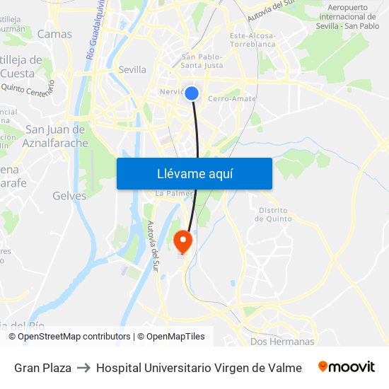 Gran Plaza to Hospital Universitario Virgen de Valme map