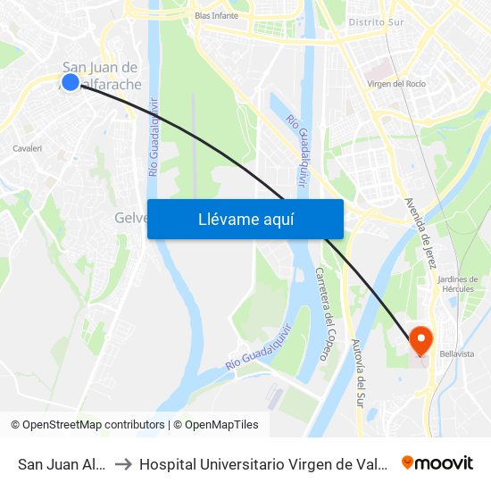 San Juan Alto to Hospital Universitario Virgen de Valme map