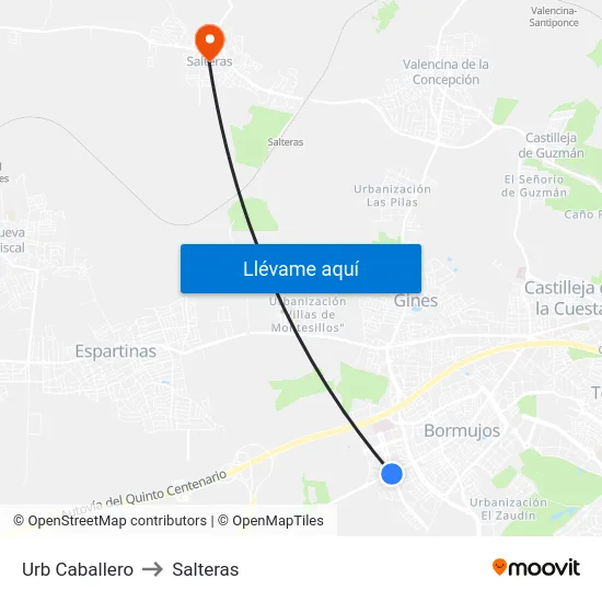 Urb Caballero to Salteras map