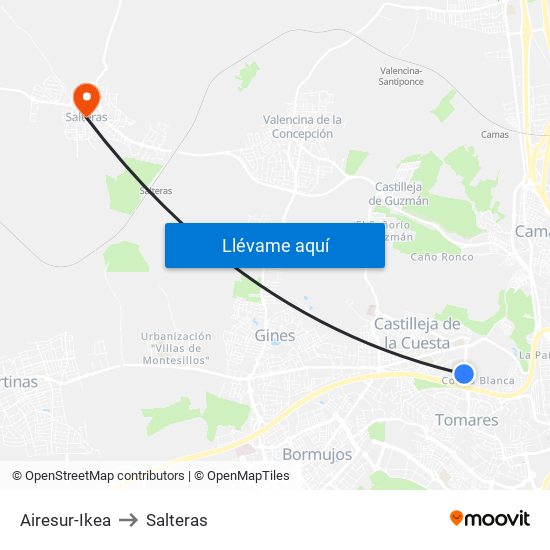 Airesur-Ikea to Salteras map