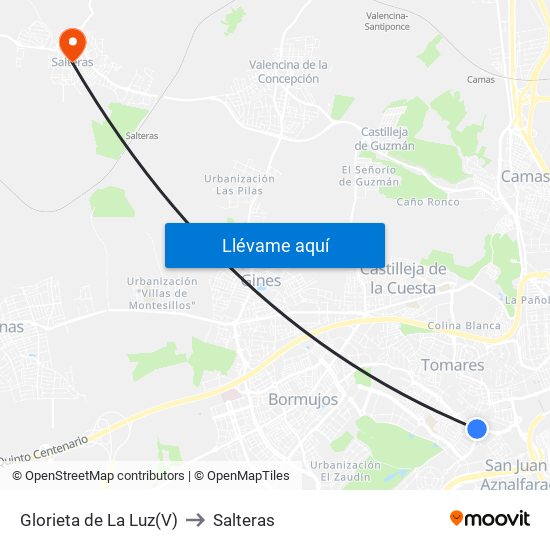 Glorieta de La Luz(V) to Salteras map