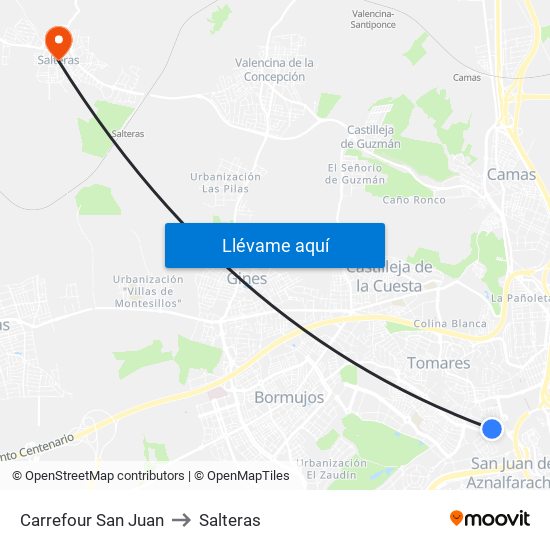 Carrefour San Juan to Salteras map