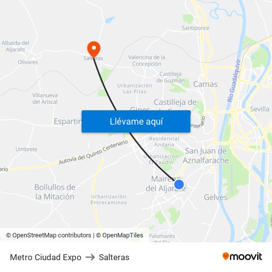 Metro Ciudad Expo to Salteras map