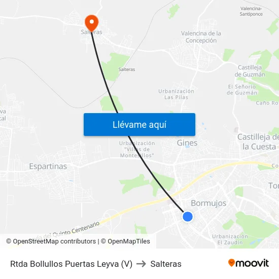 Rtda Bollullos Puertas Leyva (V) to Salteras map