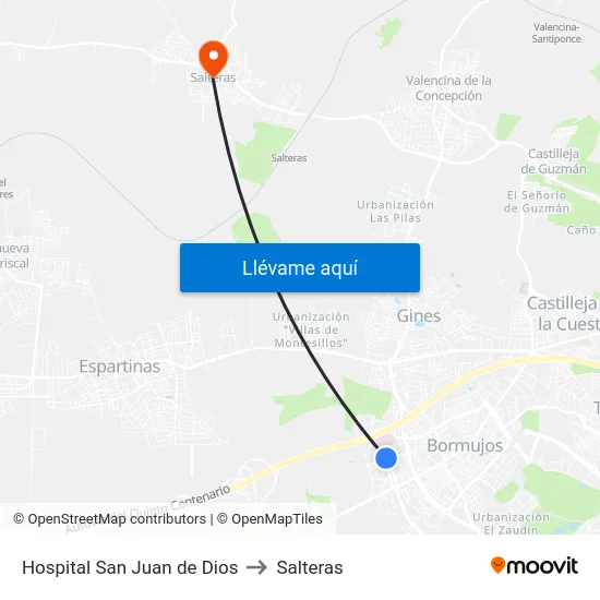 Hospital San Juan de Dios to Salteras map