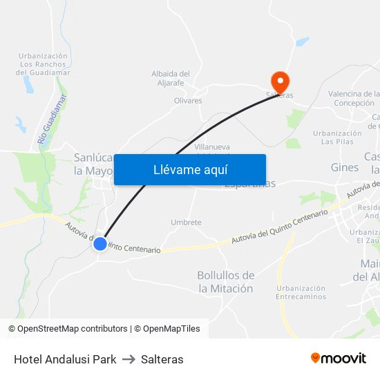 Hotel Andalusi Park to Salteras map