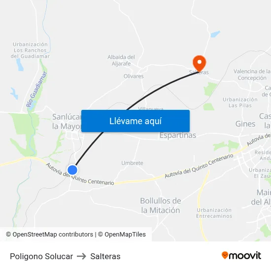 Poligono Solucar to Salteras map
